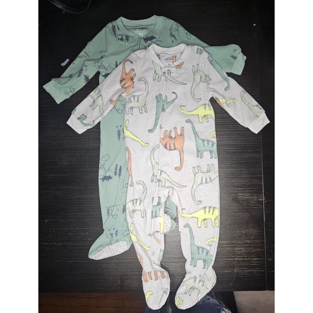 Carters Just One You Baby Boy 18M Dinosaur Fleece Footie Pajamas Lot 2pc